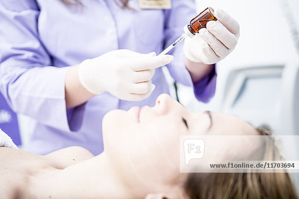 Aesthetic surgery  mesotherapy injection is being prepared