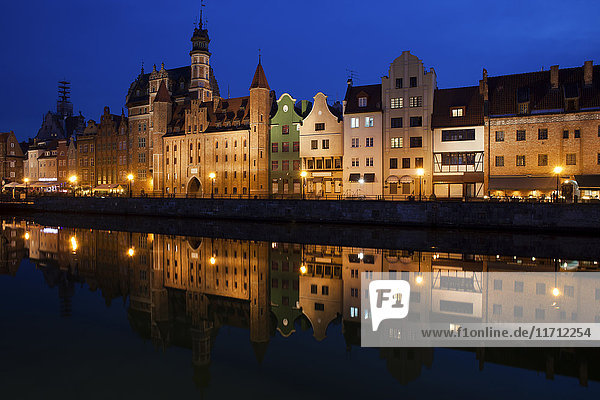 Poland  Gdansk  skyline at Motlawa bank with river reflection