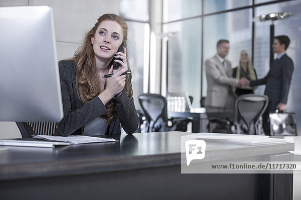 Woman on the phone at office desk
