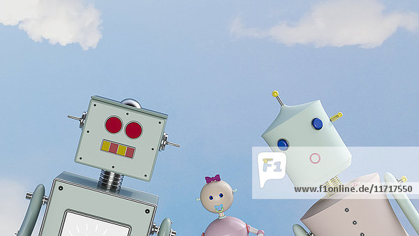 Portrait der Roboterfamilie im Freien,  3D-Rendering