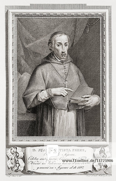 Juan Bautista Perez Rubert  ca. 1537 - 1597. Geistlicher und spanischer Gelehrter. Nach einer Radierung in Retratos de Los Españoles Ilustres  veröffentlicht in Madrid  1791