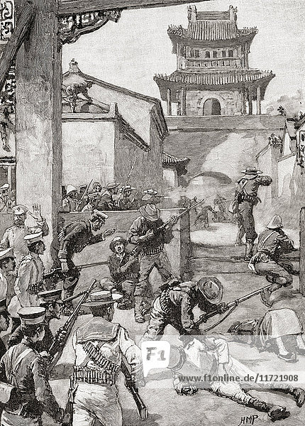 Fighting at The Battle of Tientsin  or the Relief of Tientsin  Northern China  July 13–14  1900  during the Boxer Rebellion. From The Century Edition of Cassell's History of England  published c. 1900