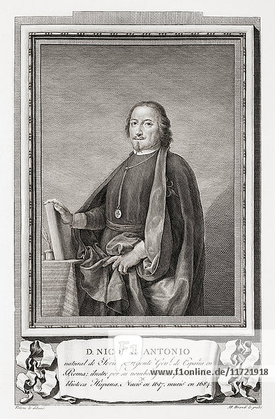 Nicolás Antonio  1617 – 1684. Spanish bibliographer. After an etching in Retratos de Los Españoles Ilustres  published Madrid  1791