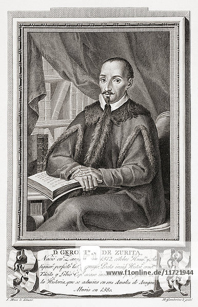 Jerónimo oder Gerónimo de Zurita y Castro  1512 - 1580. Spanischer Historiker des sechzehnten Jahrhunderts. Nach einer Radierung in Retratos de Los Españoles Ilustres  veröffentlicht in Madrid  1791
