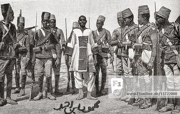 Emir Mahmud Ahmad unter Bewachung nach der Schlacht von Atbara  Sudan  1898. Emir Mahmud Ahmad war General im Sudan während des Mahdi-Aufstandes. Aus der Jahrhundertausgabe von Cassell's History of England  veröffentlicht um 1900