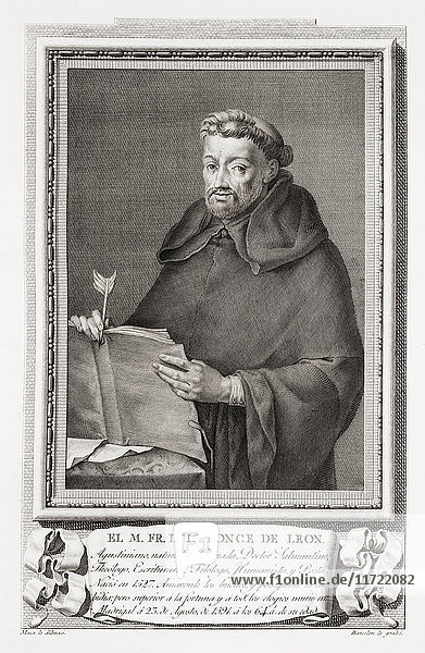 Luis de León  1527 - 1591. Spanischer Lyriker  Augustinermönch  Theologe und Gelehrter. Nach einer Radierung in Retratos de Los Españoles Ilustres  veröffentlicht in Madrid  1791