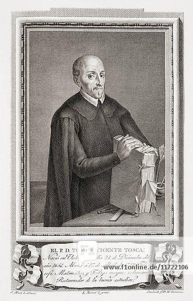 Tomás Vicente Tosca y Mascó  1651 - 1723. Spanischer Mathematiker  Architekt  Philosoph und Theologe. Nach einer Radierung in Retratos de Los Españoles Ilustres  veröffentlicht in Madrid  1791