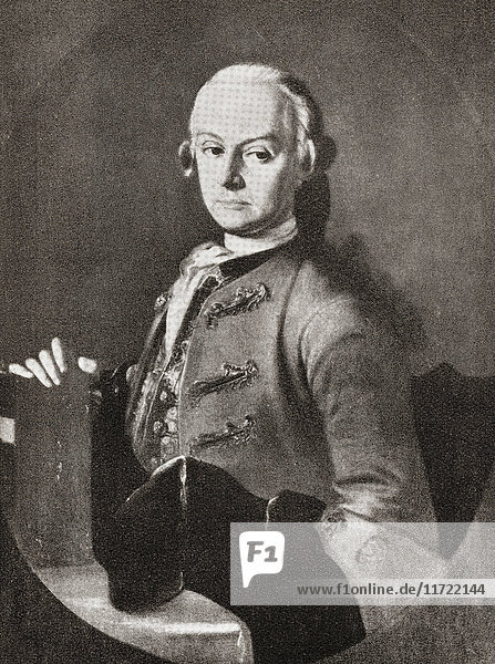 Johann Georg Leopold Mozart  1719 - 1787. Deutscher Komponist  Dirigent  Lehrer  Geiger und Vater und Lehrer von Wolfgang Amadeus Mozart. Von Mozart  veröffentlicht 1935.