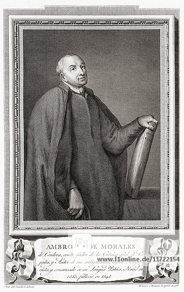 Ambrosio de Morales  1513 - 1591. Spanischer Historiker. Nach einer Radierung in Retratos de Los Españoles Ilustres  veröffentlicht in Madrid  1791