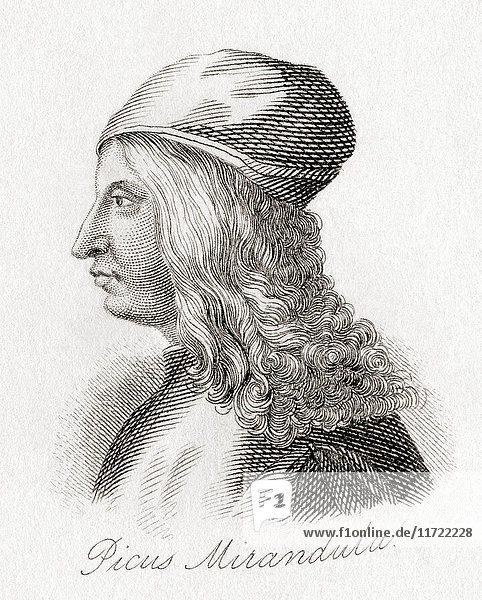 Giovanni Pico della Mirandol  1463 – 1494. Italian Renaissance nobleman and philosopher. From Crabb's Historical Dictionary published 1825.