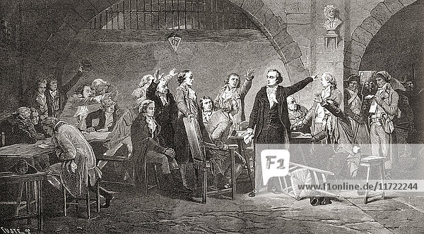 A meeting of The Girondins or Girondists  members of the Gironde  a political group operating in France from 1791 to 1795 during the French Revolution. After a 19th century print.