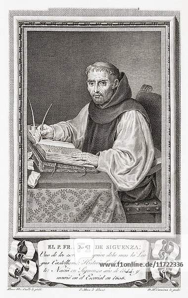 José de Sigüenza  1544 - 1606. Spanischer Historiker  Dichter  Theologe  Hieronymitenmönch und Prior des Klosters von El Escorial. Nach einer Radierung in Retratos de Los Españoles Ilustres  veröffentlicht in Madrid  1791