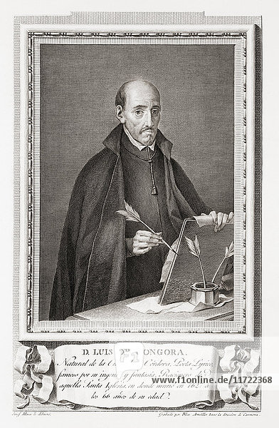Luis de Góngora y Argote  1561 - 1627. Spanischer Lyriker des Barock. Nach einer Radierung in Retratos de Los Españoles Ilustres  veröffentlicht in Madrid  1791