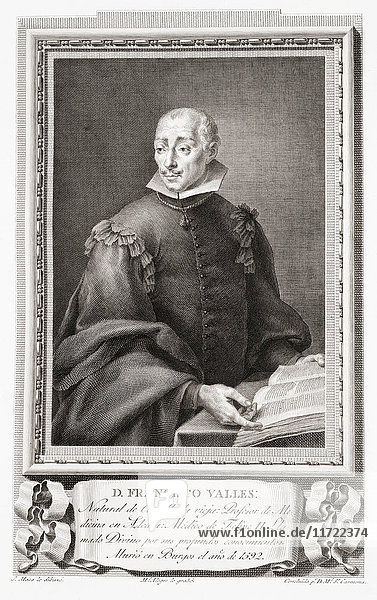 Francisco Vallés alias Divino Vallés  1524 - 1592. Spanischer Arzt. Nach einer Radierung in Retratos de Los Españoles Ilustres  veröffentlicht in Madrid  1791