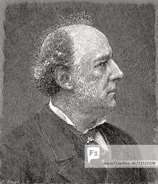 Sir John Everett Millais  1. Baronet  1829 - 1896. Englischer Maler und Illustrator  einer der Begründer der Präraffaelitischen Bruderschaft. Hier zu sehen im Alter von 62 Jahren. Aus The Strand Magazine  Band I  Januar bis Juni 1891.