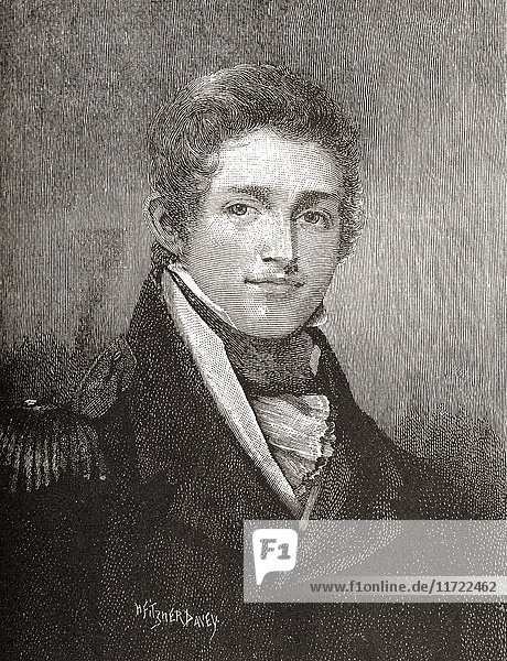 Admiral der Flotte Sir Provo William Parry Wallis  1791 -1892. Offizier der britischen Royal Navy. Hier abgebildet im Alter von 22 Jahren. Aus The Strand Magazine  Band I  Januar bis Juni 1891.