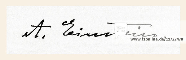 Signature of Albert Einstein  1879 – 1955. German-born theoretical physicist. From Meyers Lexicon  published 1924.