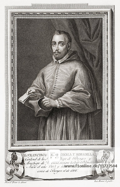 Francisco Mendoza de Bobadilla  1508 - 1566. Spanischer römisch-katholischer Kardinal. Nach einer Radierung in Retratos de Los Españoles Ilustres  veröffentlicht in Madrid  1791