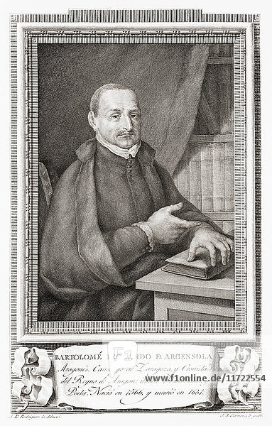 Bartolomé Leonardo de Argensola  1562 - 1631. Spanischer Dichter und Historiker. Nach einer Radierung in Retratos de Los Españoles Ilustres  veröffentlicht in Madrid  1791