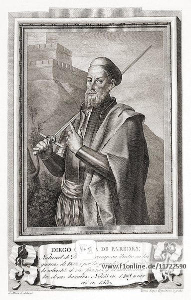 Diego García de Paredes y Torres  1468 - 1533. Spanischer Soldat und Duellant. Nach einer Radierung in Retratos de Los Españoles Ilustres  veröffentlicht in Madrid  1791