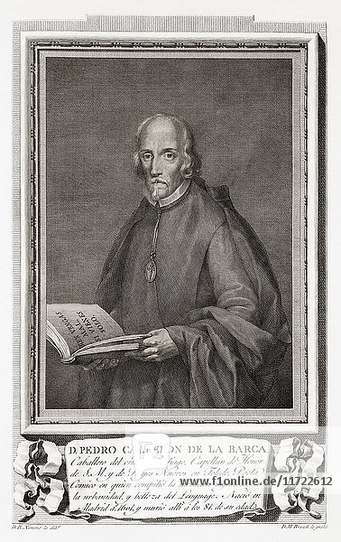 Pedro Calderón de la Barca y Barreda González de Henao Ruiz de Blasco y Riaño  1600 - 1681. Spanischer Dramatiker  Dichter und Schriftsteller des Goldenen Zeitalters in Spanien. Nach einer Radierung in Retratos de Los Españoles Ilustres  veröffentlicht in Madrid  1791