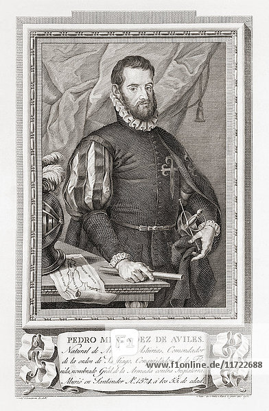 Pedro Menéndez de Avilés  1519 - 1574. Spanischer Admiral und Entdecker. Nach einer Radierung in Retratos de Los Españoles Ilustres  veröffentlicht in Madrid  1791