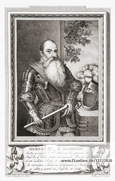 Hernando de Alarcón  1466 - 1540. Spanischer Soldat  der in den Italienischen Kriegen kämpfte. Nach einer Radierung in Retratos de Los Españoles Ilustres  veröffentlicht in Madrid  1791