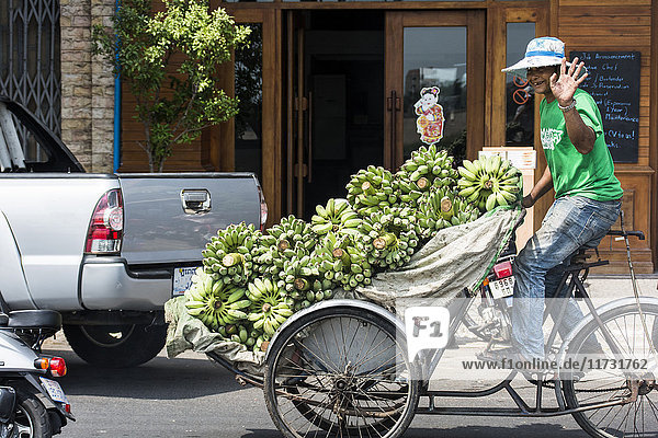 Cycle rickshaw with bananas  Phnom Penh  Cambodia  Asia