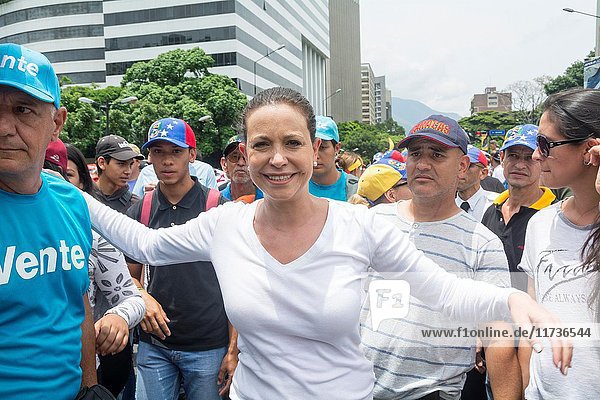 The political leader Maria Corina Machado in the march against the constituent. MUD (Bureau of Unity) marches along with thousands of Venezuelans against the Constituent Assembly in Caracas. May  8. 2017.