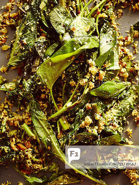 Still life of Sri Lankan spinach and dried spices