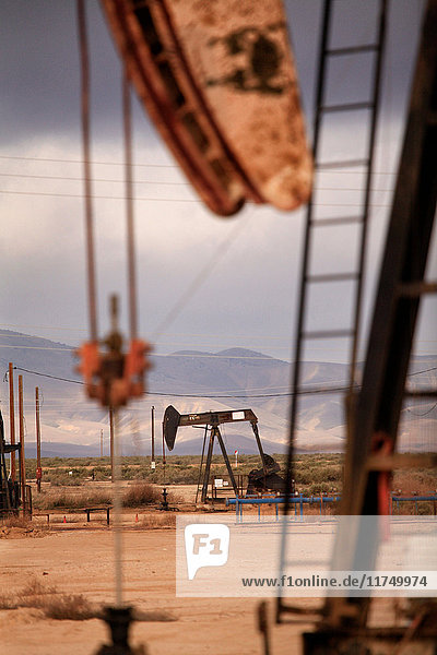 Derricks in oil well  California