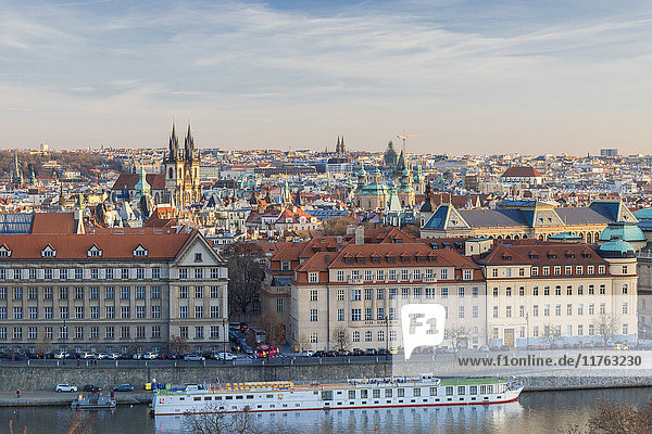 View of the historical buildings of the old town from Vltava River  Prague  Czech Republic  Europe