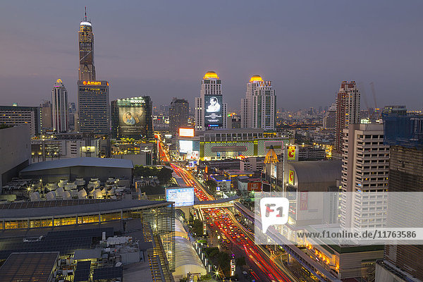 Elevated view of city skyline  Bangkok  Thailand  Southeast Asia  Asia
