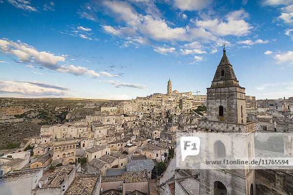 View of the ancient town and historical center called Sassi  perched on rocks on top of hill  Matera  Basilicata  Italy  Europe