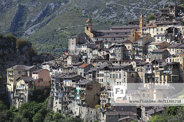 Saorge  hochgelegenes mittelalterliches Dorf  Roya-Tal  Alpes-Maritimes  Côte d'Azur  Côte d'Azur  Provence  Frankreich  Europa