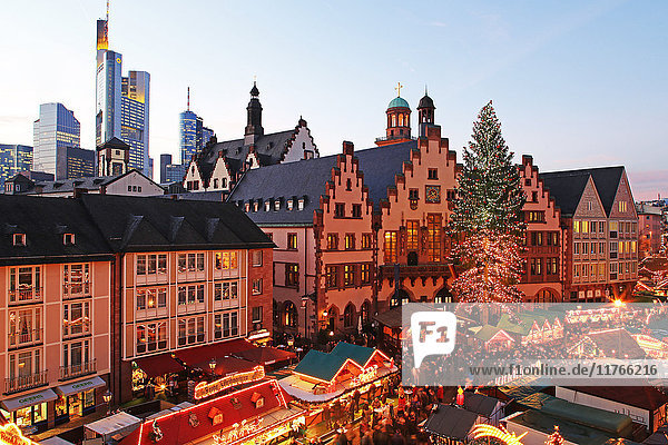 Weihnachtsmarkt auf dem Römerbergplatz  Frankfurt am Main  Hessen  Deutschland  Europa