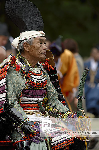 Krieger in voller Montur während des Jidai-Festivals  Kyoto  Japan  Asien