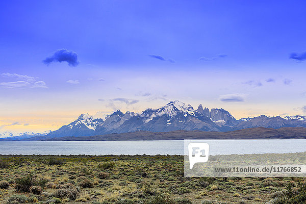 View of the Torres del Paine mountain range  Patagonia  Chile  South America