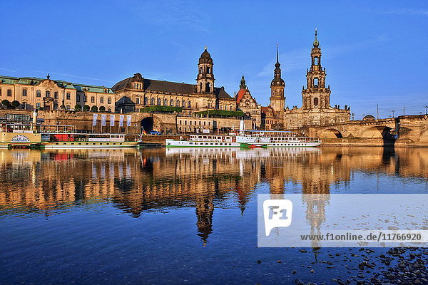 Elbe River and Old Town skyline  Dresden  Saxony  Germany  Europe