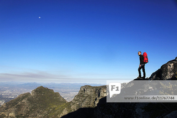 A hiker on Table Mountain  Cape Town  South Africa  Africa