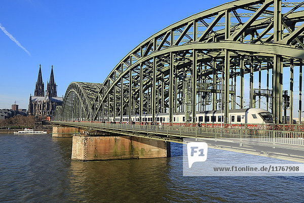 Hohenzollern Bridge with Cologne Cathedral  Cologne  North Rhine-Westphalia  Germany  Europe