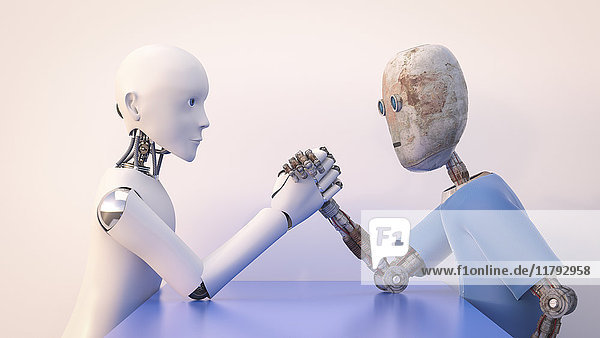 Zwei Roboter Armdrücken  3D-Rendering