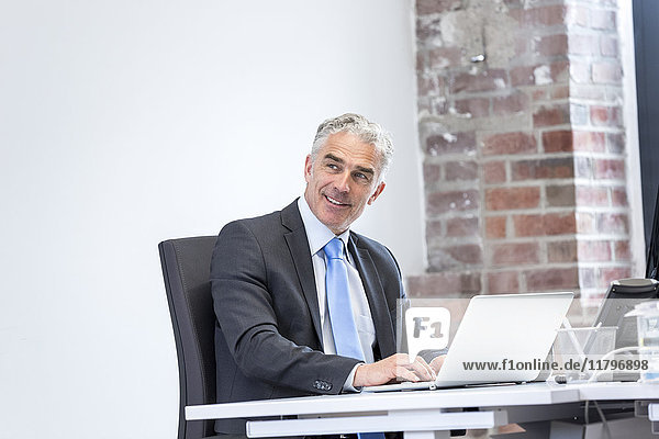 Mature businessman sitting in office  smiling