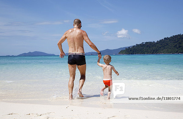 Father with son on beach