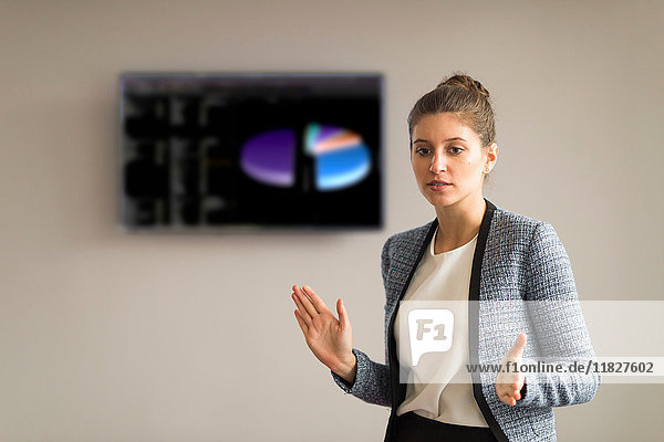 Young businesswoman explaining during office presentation