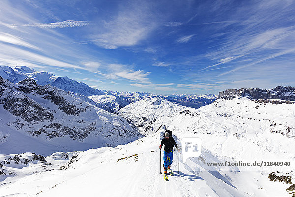 Ski touring on Mont Buet  Chamonix  Rhone Alpes  Haute Savoie  French Alps  France  Europe