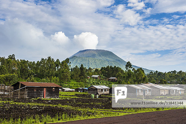 Mount Nyiragongo looming behind the town of Goma  Democratic Republic of the Congo  Africa