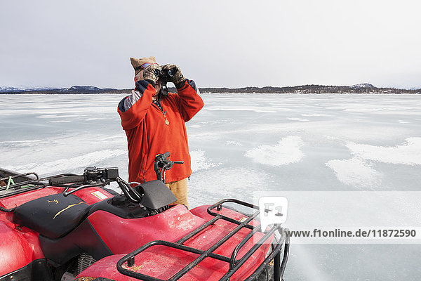 Jäger auf der Jagd nach Süßwasser-Hafenrobben  Iliamna-See  Pedro Bay  Süd-Zentral-Alaska  USA