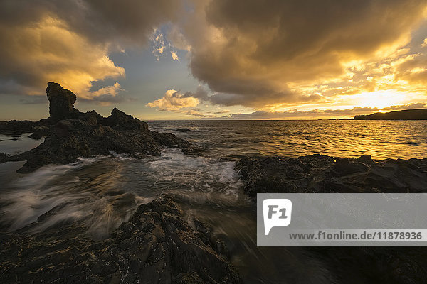 Sunset over the beach called Djupalonsandur which on the western tip of the Snaefellsness Peninsula; Iceland