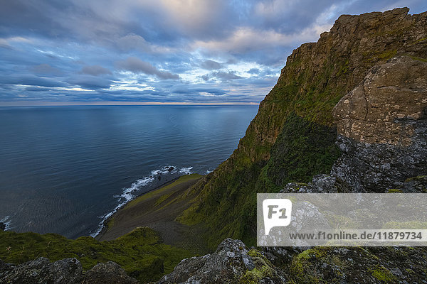 The view from the top of a sea cliff along the Strandir Coast; West Fjords  Iceland